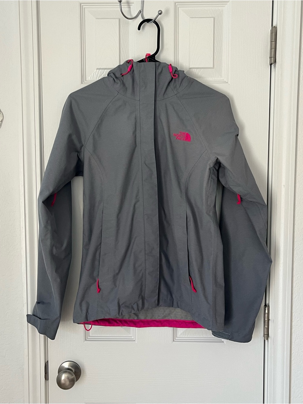 The North Face Women's Gray Rain Jacket with Pink Accents